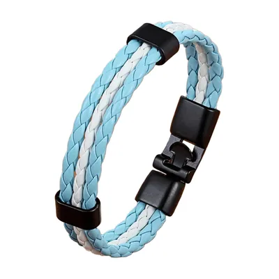 Bracciale in pelle intrecciata con motivo bandiera spagnola, Acciaio Inox