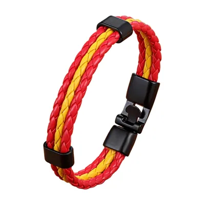 Bracciale in pelle intrecciata Bandiera Spagnola, Acciaio Inossidabile