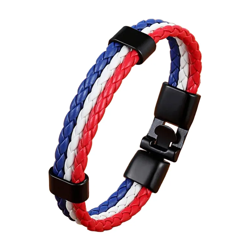 Bracelet en cuir tressé Drapeau Espagne, Acier Inoxydable