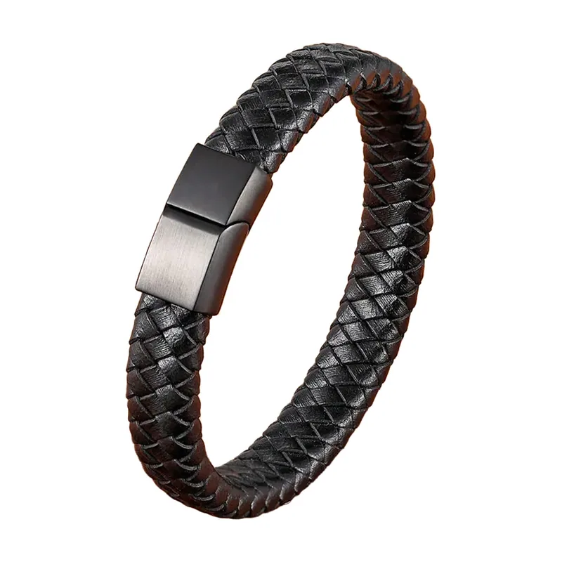 Bracelet en Cuir Tressé avec Fermoir Magnétique, Acier Inoxydable 316L