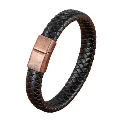 Braided Leather Bracelet with Magnetic Clasp, Stainless Steel