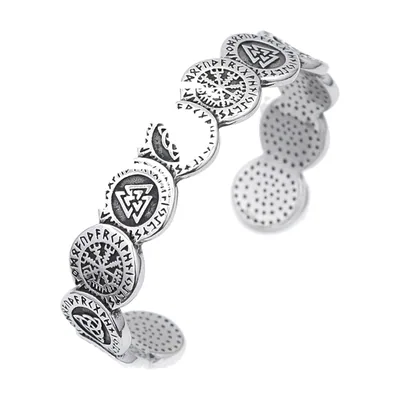 Brazalete Rígido Vikingo Vegvisir y Valknut, Acero Inoxidable