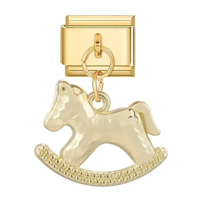 Bracciale a Maglie con Ciondolo Cavallo a Dondolo, Acciaio Inossidabile