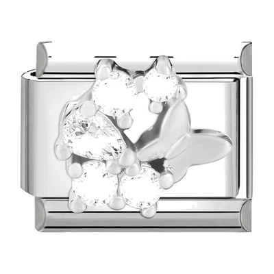 Bracciale Charm Italiano con Motivo a Farfalla, Acciaio Inossidabile