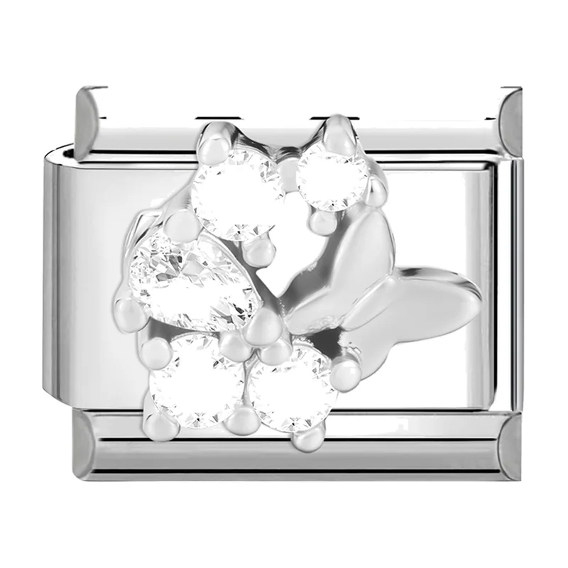 Bracciale Charm Italiano con Motivo a Farfalla, Acciaio Inossidabile