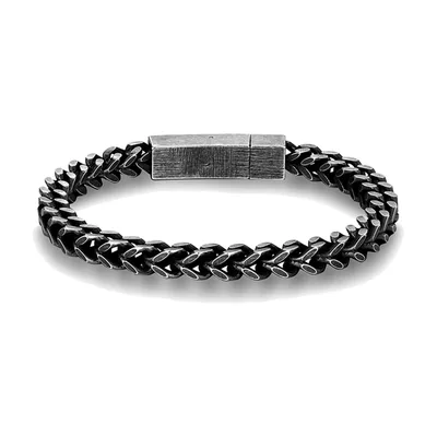 Bracciale a Catena Bizantina a Maglie Quadrate, Acciaio Inox Antico