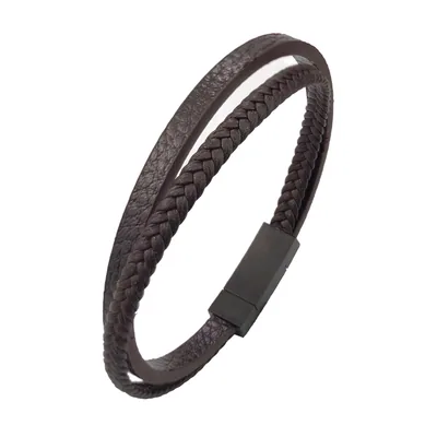Pulsera de Cuero Trenzado Marrón con Cierre Magnético, Acero Inoxidable