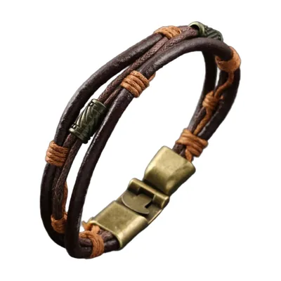 Bracciale in Pelle Intrecciata e Corda di Canapa, Acciaio Inox 316L