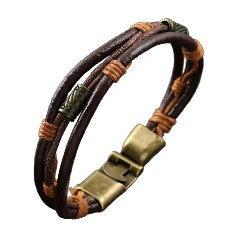 Geflochtenes Leder- und Hanfarmband, 316L Edelstahl