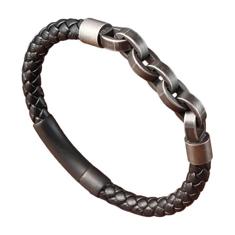 Infinity Braided Leather Bracelet with 316L Stainless Steel