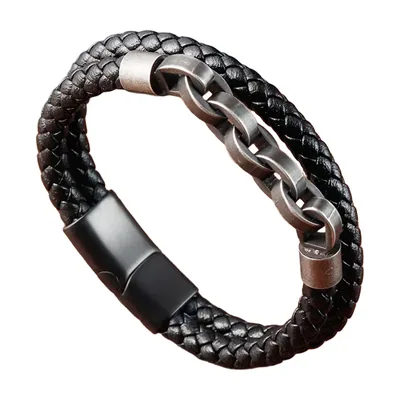 Infinity geflochtenes Lederarmband mit 316L Edelstahlkette