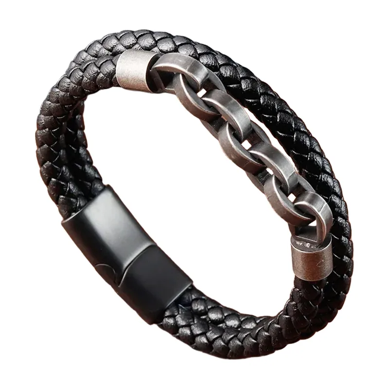 Infinity geflochtenes Lederarmband mit 316L Edelstahlkette