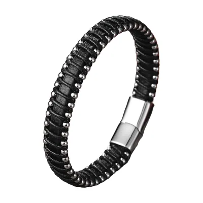 Bracciale in pelle intrecciata con simbolo Infinito, Acciaio Inox