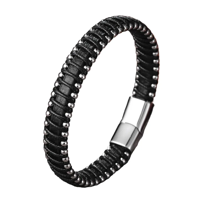 Infinity Braided Leather Bracelet, 316L Stainless Steel