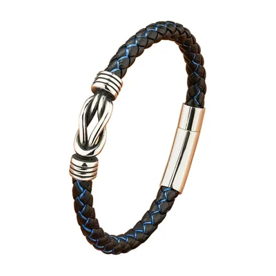 Bracciale in pelle intrecciata con nodo in acciaio inossidabile 316L