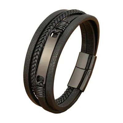 Pulsera de cuero trenzado multicapa con cierre de acero inoxidable