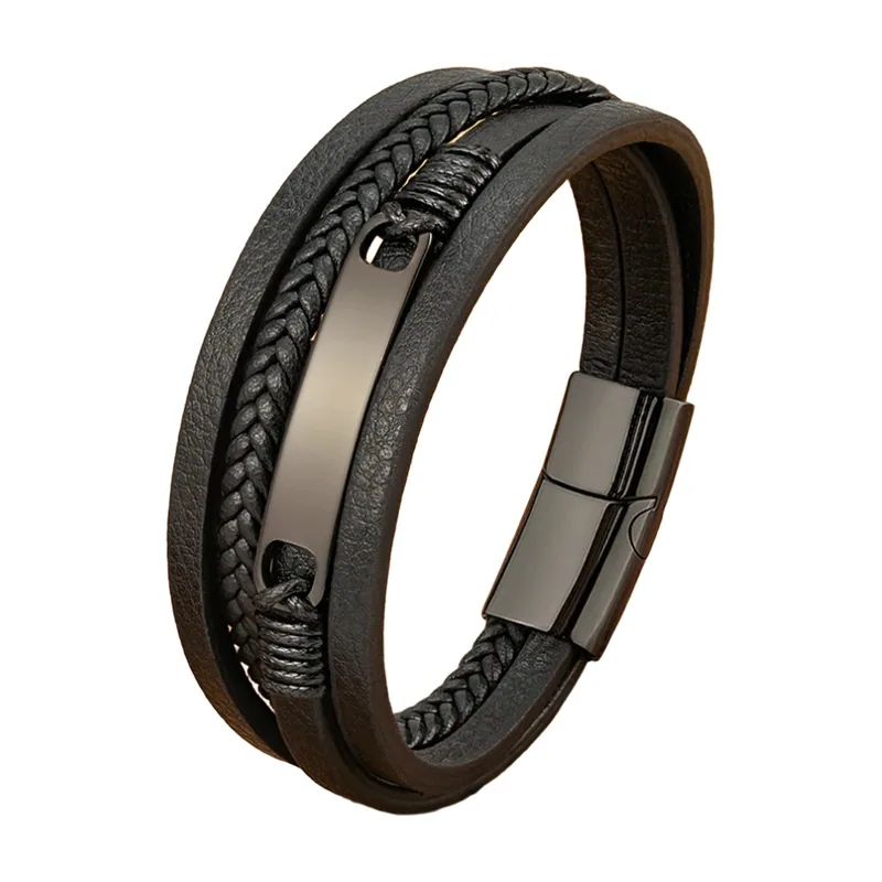 Multi-Layer Braided Leather Bracelet with Stainless Steel Clasp