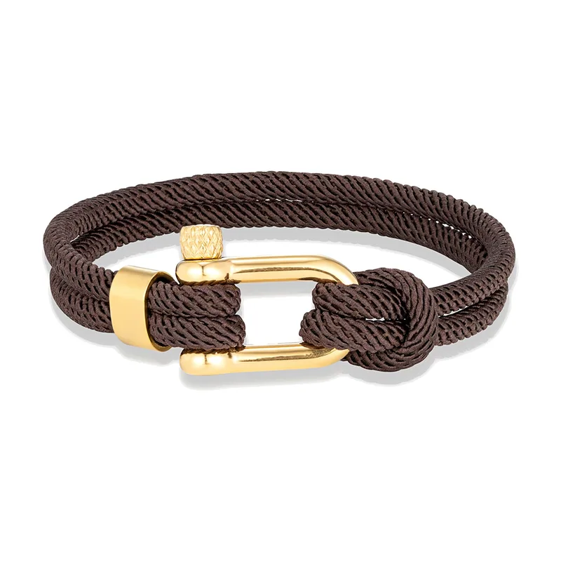 Bracciale Nautico con Grillo, Corda a Doppio Filo, Acciaio Inox