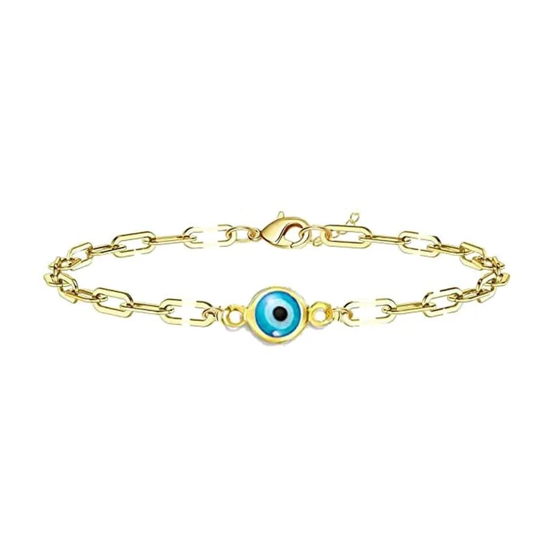 Bracelet Maillons Œil Turc, Acier Inoxydable Doré