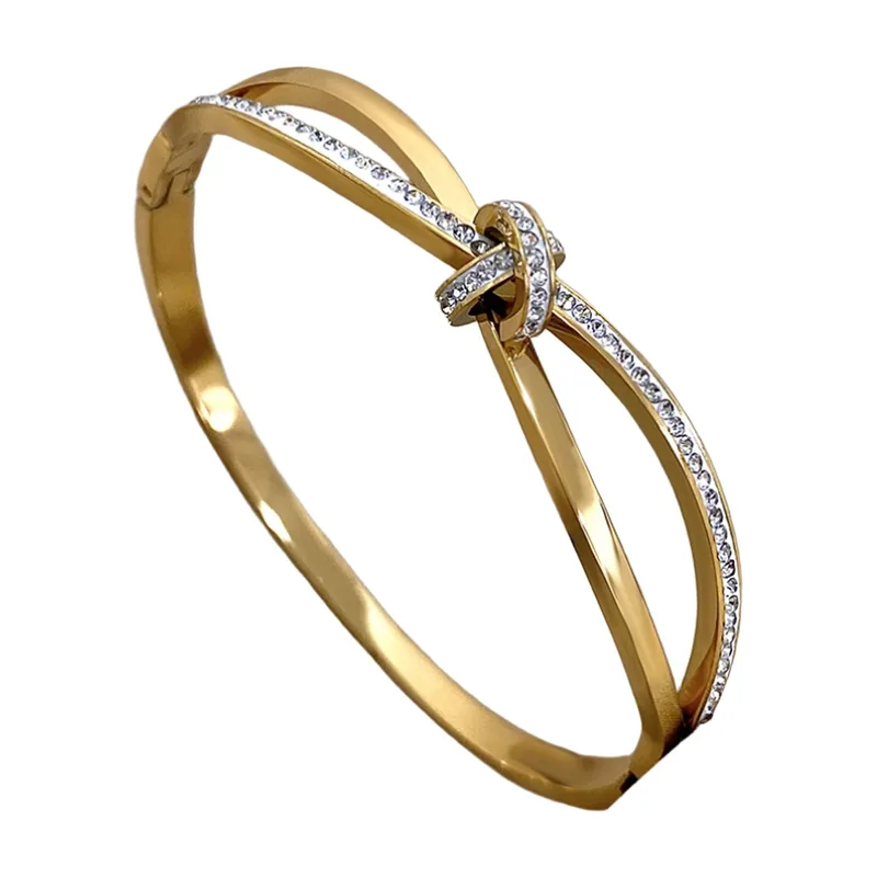 Bracciale Rigido con Nodo e Zirconia, Acciaio Inossidabile