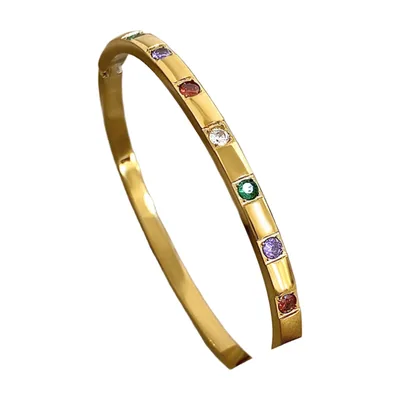 Bracciale a Cuff con Pietre Multicolore, Acciaio Inossidabile Dorato