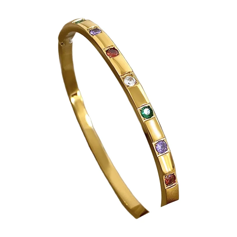 Bracciale a Cuff con Pietre Multicolore, Acciaio Inossidabile Dorato
