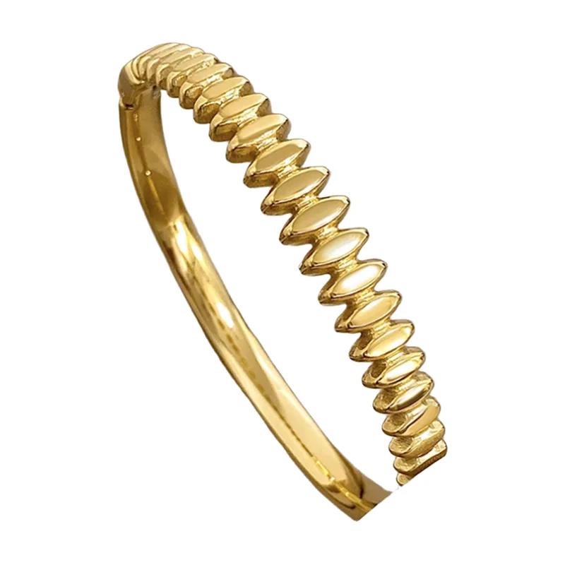 Geripptes Armband Armreif, Goldfarben, Edelstahl