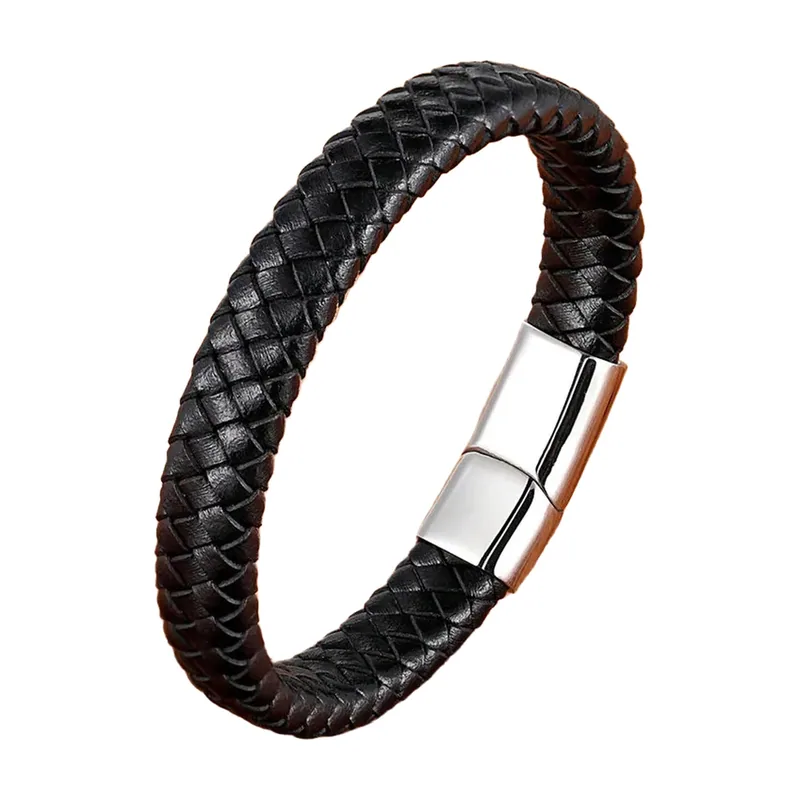 Geflochtenes Lederarmband mit Magnetverschluss, Edelstahl 316L