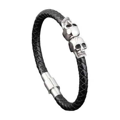 Pulsera de cuero trenzado con motivo de calavera, acero inoxidable