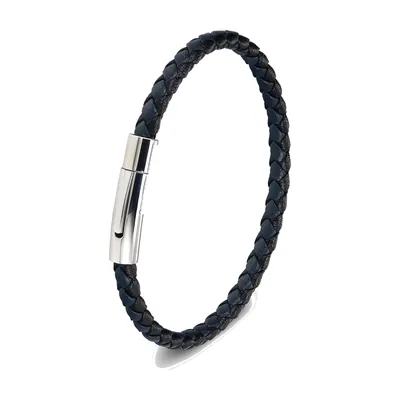 Pulsera de Cuero Trenzado con Cierre Magnético, Acero Inoxidable
