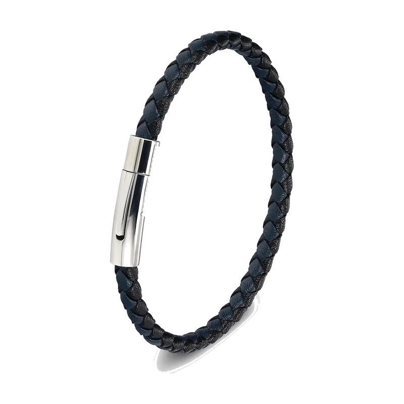 Braided Leather Bracelet with Magnetic Clasp, Stainless Steel