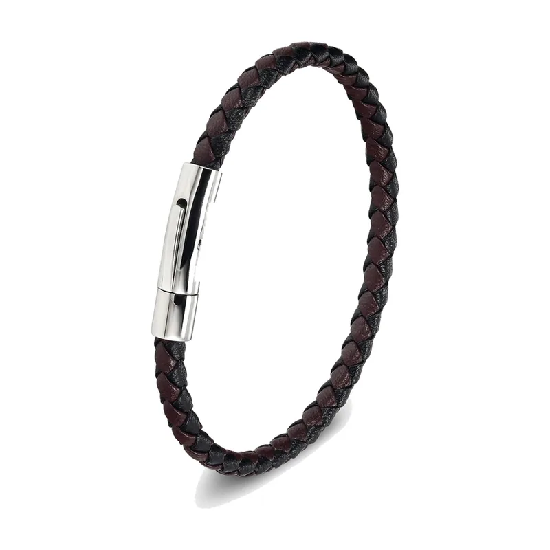 Braided Leather Bracelet with Magnetic Clasp, 316L Stainless Steel