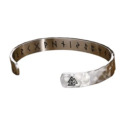 Brazalete Vikingo con Valknut y Runas, Acero Inoxidable