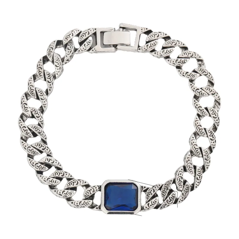 Bracelet Chaîne Cubaine avec Pierre Bleue, Acier Inoxydable
