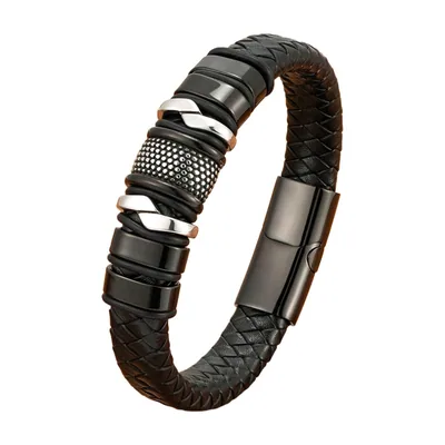 Pulsera de cuero trenzado con cuentas de acero inoxidable
