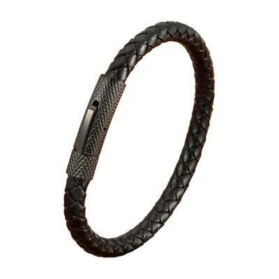 Bracciale in pelle intrecciata con chiusura magnetica, acciaio inossidabile 316L