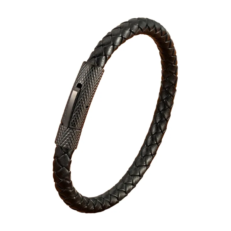 Pulsera de cuero trenzado con cierre magnético, acero inoxidable 316L