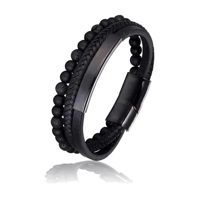 Bracciale in Pelle Intrecciata con Occhio di Tigre e Chiusura Magnetica