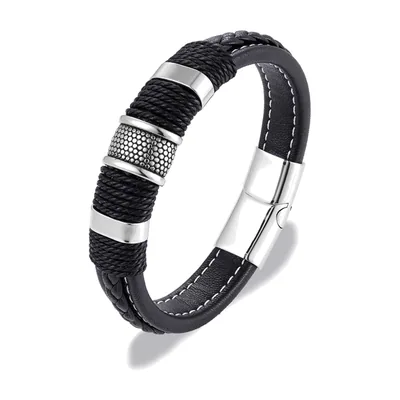 Pulsera de Cuero Trenzado con Detalles de Acero Inoxidable y Cierre Magnético
