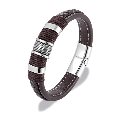 Pulsera de Cuero Trenzado con Detalles de Acero Inoxidable y Cierre Magnético