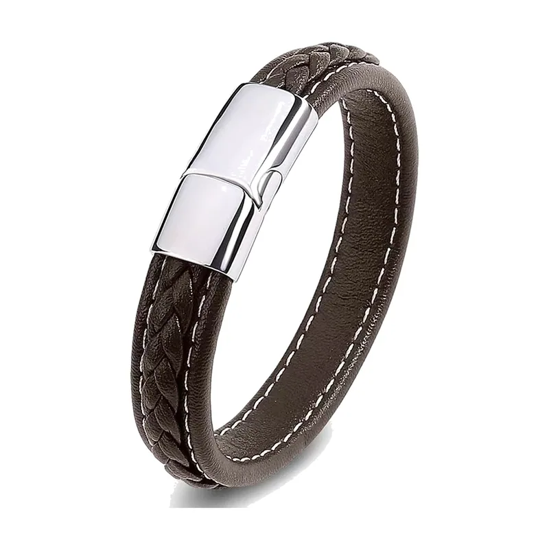 Geflochtenes Lederarmband mit 316L Edelstahlverschluss