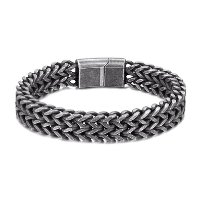 Pulsera de Eslabones Cubanos, Acero Inoxidable Antiguo