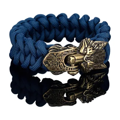 Viking Wolf Head Cord Bracelet with Norse Runes, Stainless Steel