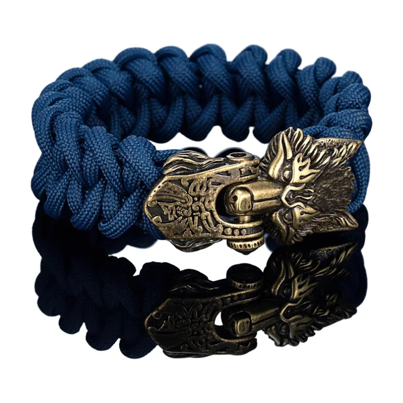 Wikinger Wolfskopf Armband mit Nordischen Runen, Edelstahl