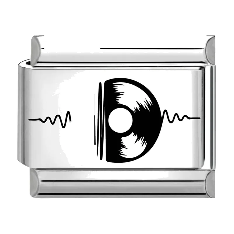 Italian Charm Bracelet with Vinyl Record Motif, Stainless Steel