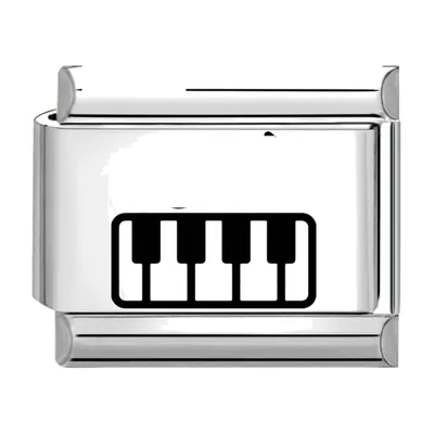 Bracciale con Charms Italiani a Tema Piano e Note Musicali, Acciaio Inox