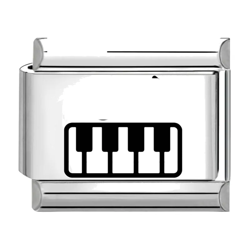 Bracciale con Charms Italiani a Tema Piano e Note Musicali, Acciaio Inox