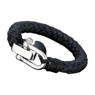 Nautical Braided Cord Bracelet with Shackle Clasp, Stainless Steel