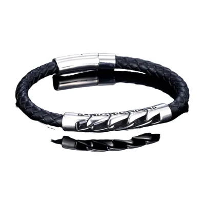 Bracciale in pelle intrecciata con dettaglio Ancora, Acciaio Inox
