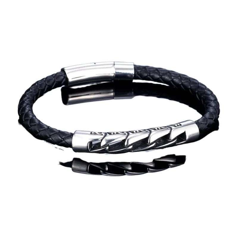 Geflochtenes Lederarmband mit Anker-Element, Edelstahl